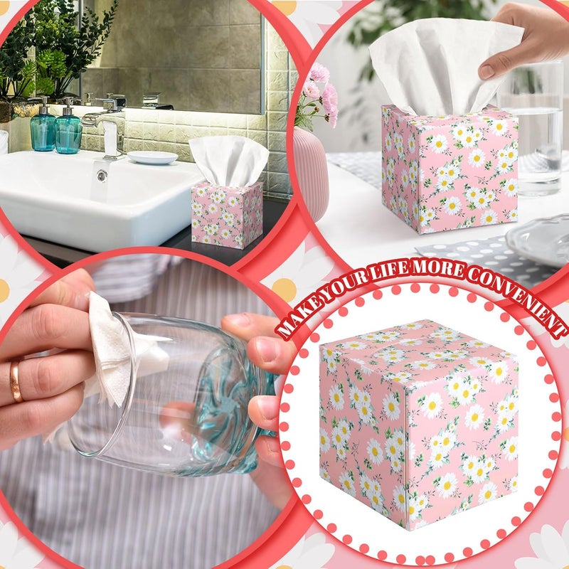 Fourluoo 12 Pack Summer Daisies Floral Facial Tissues Cube Boxes 600 Sheets 3 Ply Pink Small Flower Face Tissues Bulk for Summer Car Bedroom Supplies - Image 5